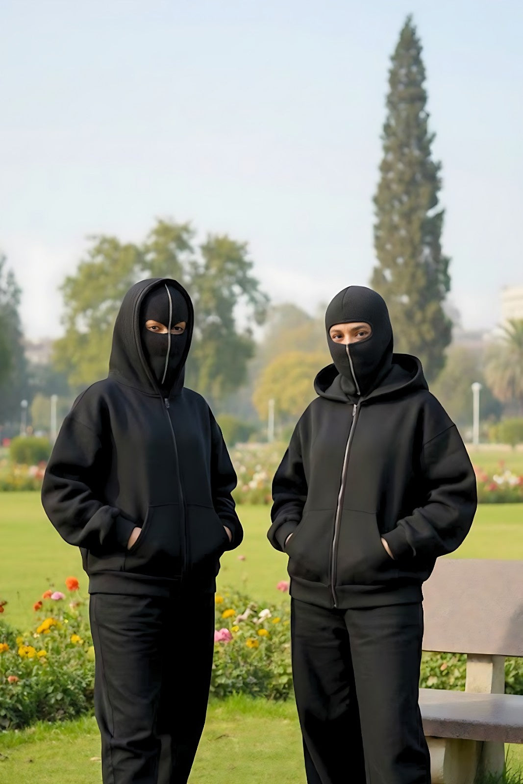 Women Balaclava Ninja Zipper Hoodie Jacket