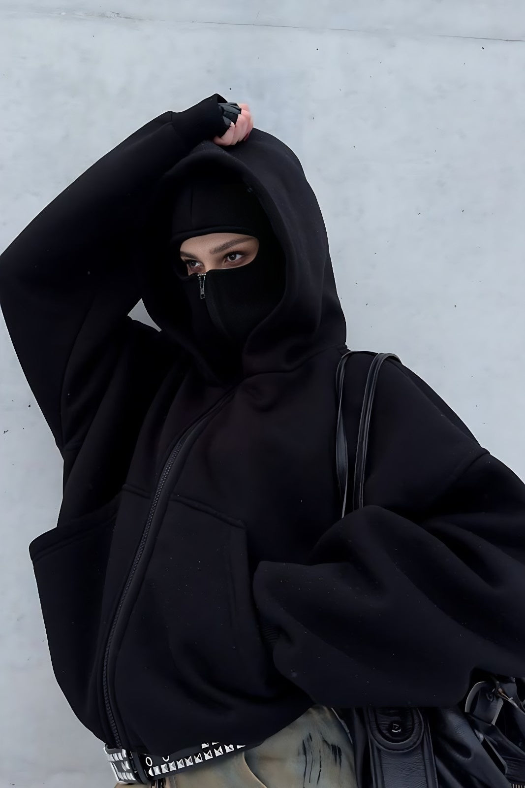 Women Balaclava Ninja Zipper Hoodie Jacket
