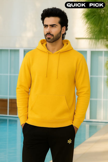 Yellow Basic Kangaroo Hoodie for Men