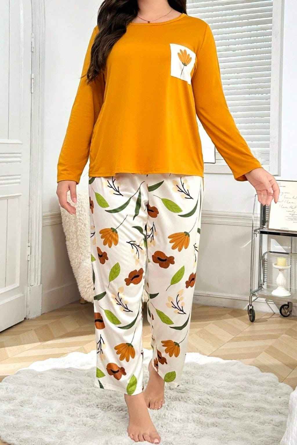 Fire Yellow Flower Pocket Printed Night Suits
