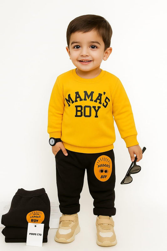 Yellow Mama's Boy Printed Sweatshirt With Trouser For Kids