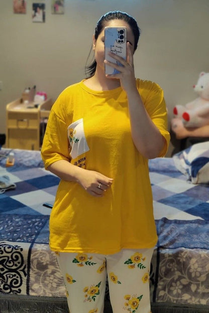 Yellow Pocket Printed Night Suit