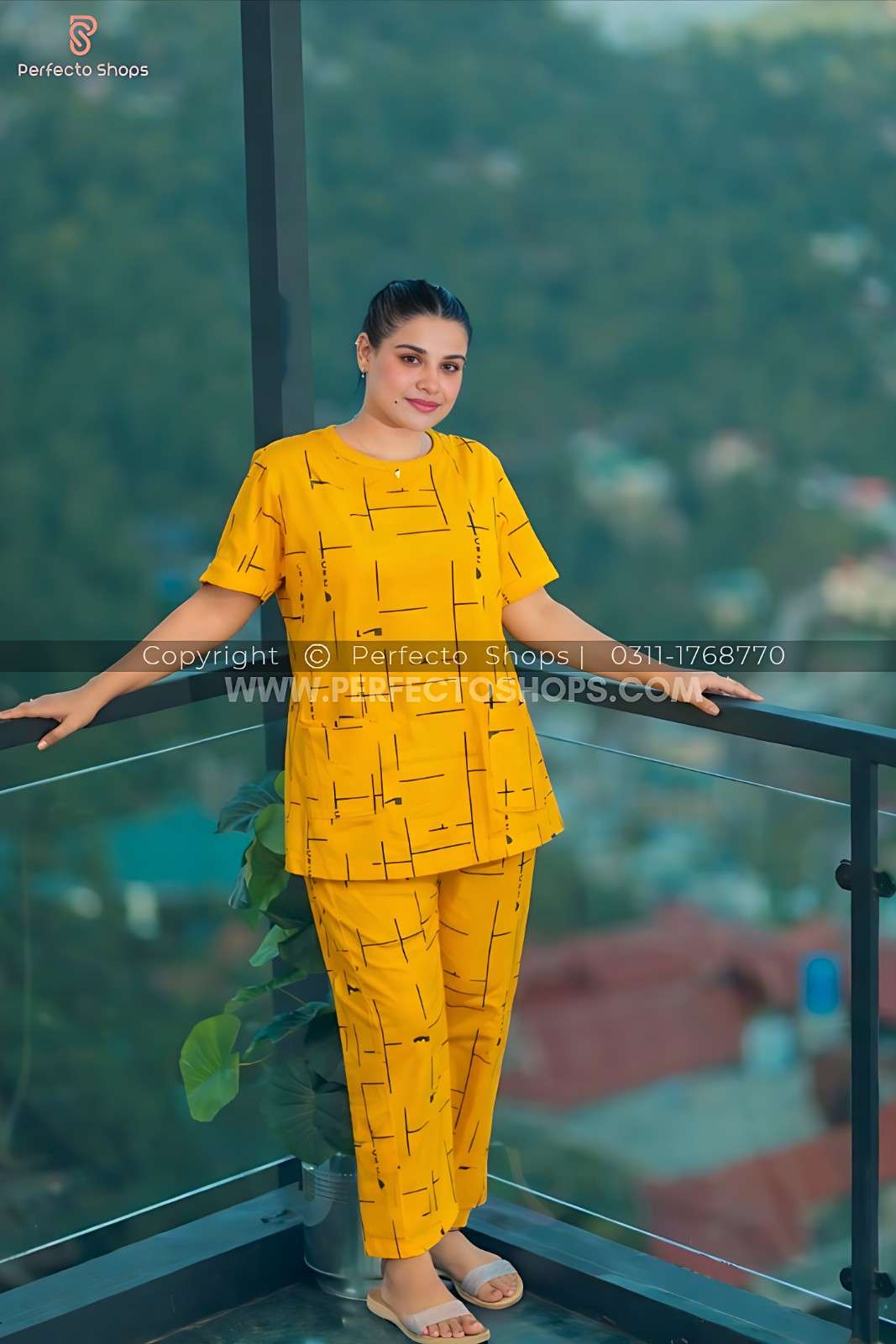 Yellow Printed Capri Night Suit