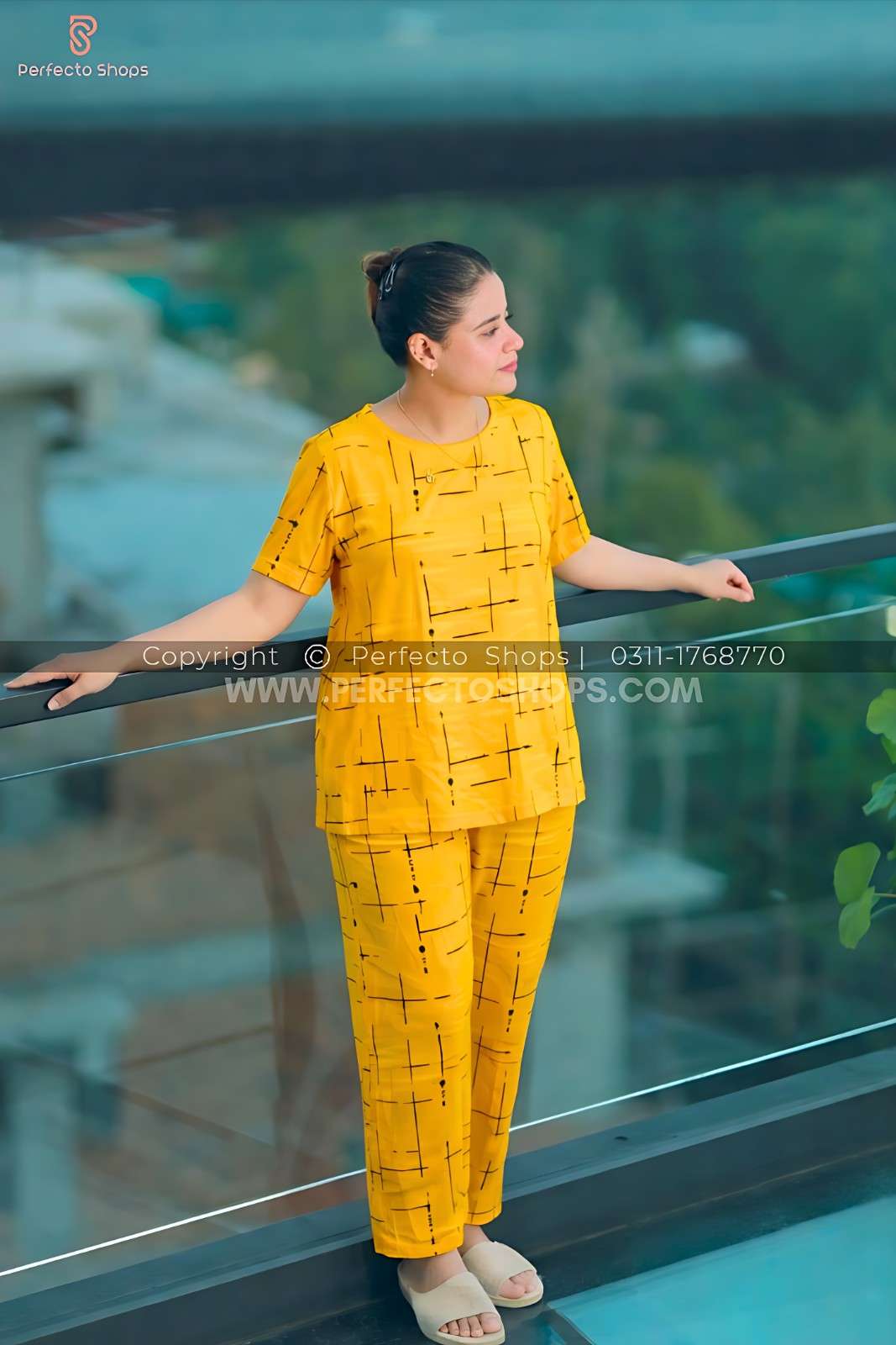 Yellow Printed Capri Night Suit