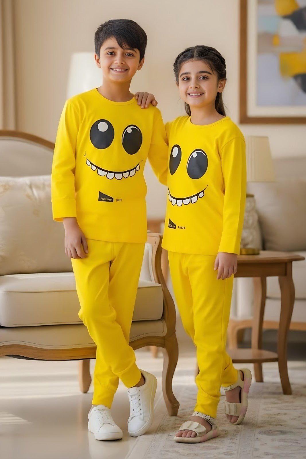 Yellow Smiley Printed Kids Winter Suit (Each)