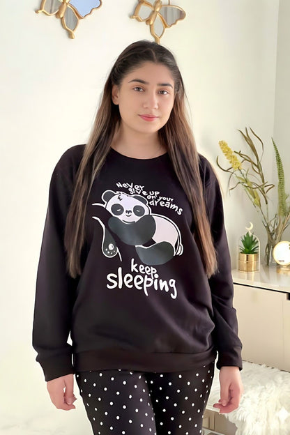 Winter Black Never Give Up Printed Night Suit