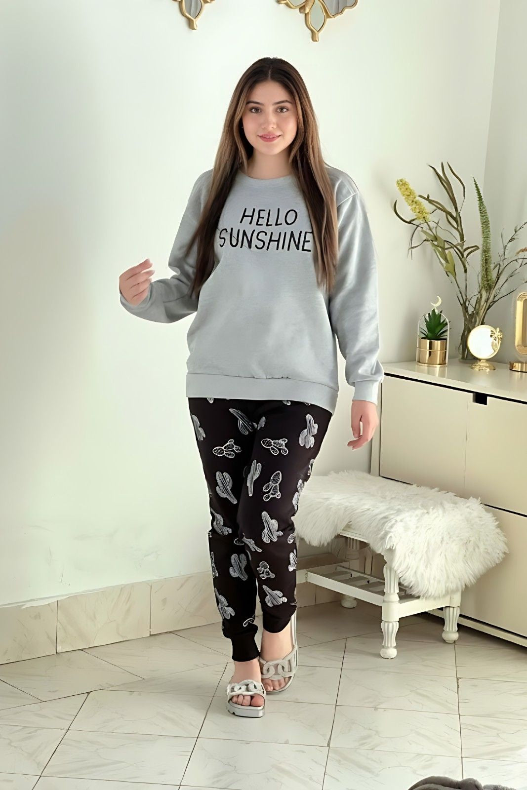 Winter Hello Sunshine Printed Night Suit