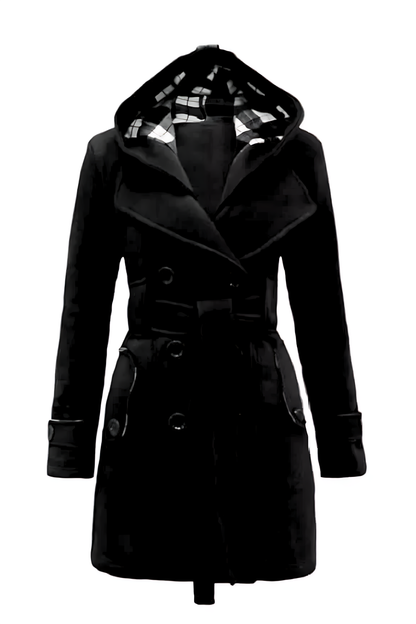 Black Women's Lace Trim Trench Coat Style Jacket