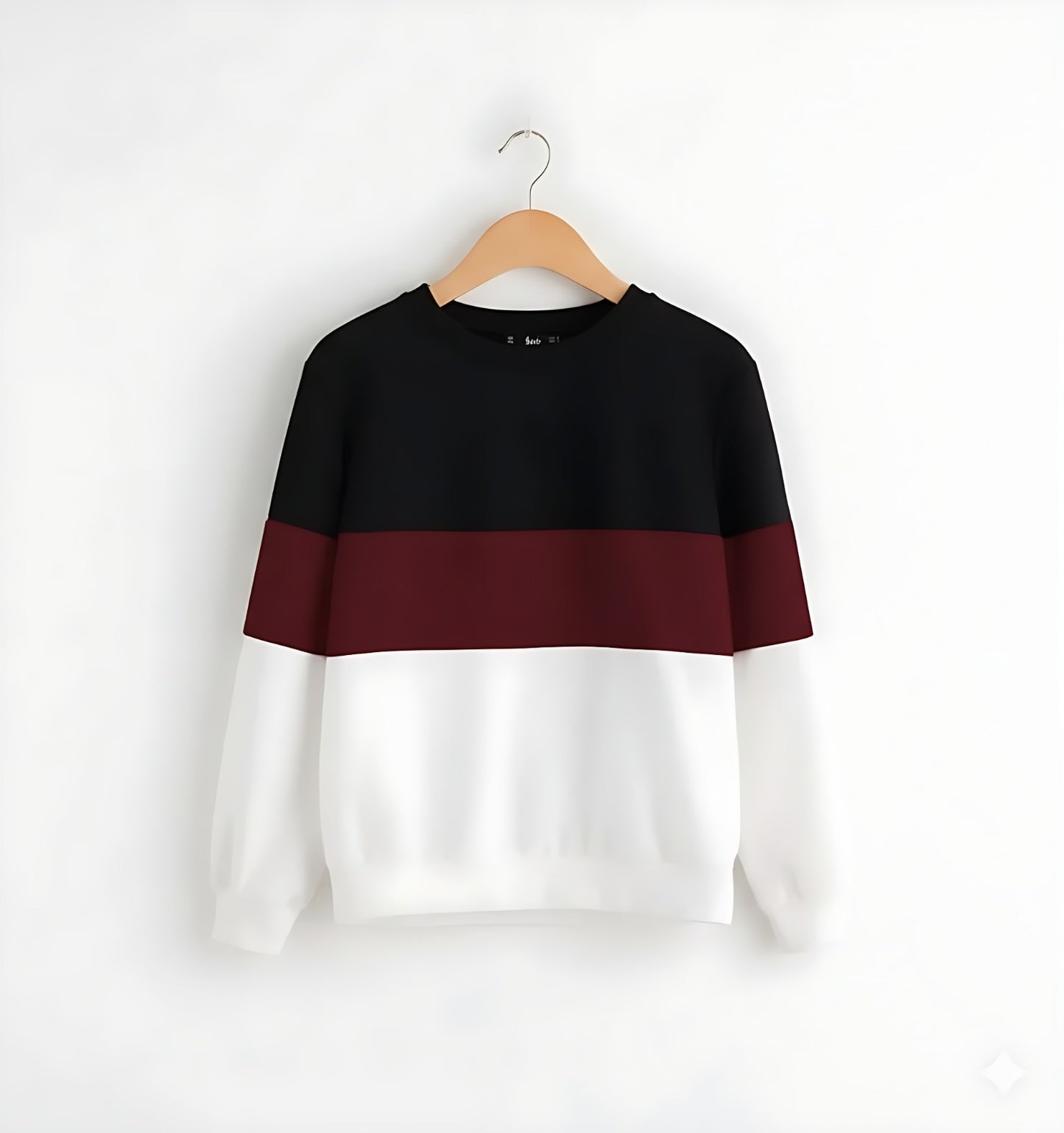 Black Maroon And White Block Sweatshirt For Women