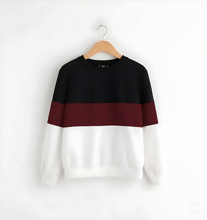 Black Maroon And White Block Sweatshirt For Women