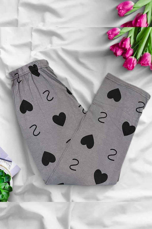 Grey Double Heart Sleeping Pajama For Women