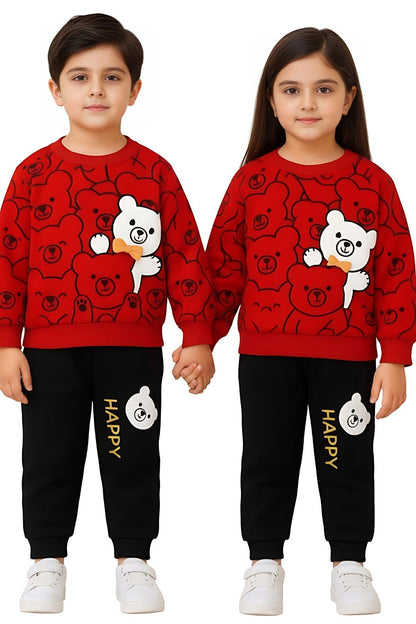 Red Bears Print Sweatshirt With Trouser For Kids (EACH)