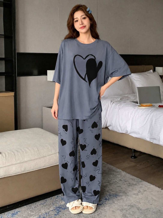 Chic Grey Soft Heart Print PS Set