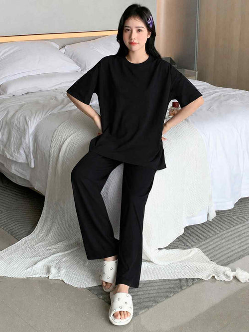 Black Plain Basic Stylish Pj Set