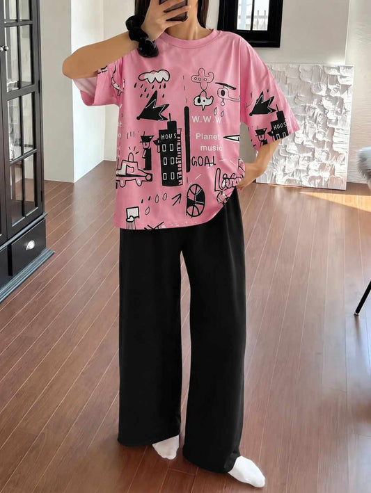 Black & Pink Street Art PJ Set