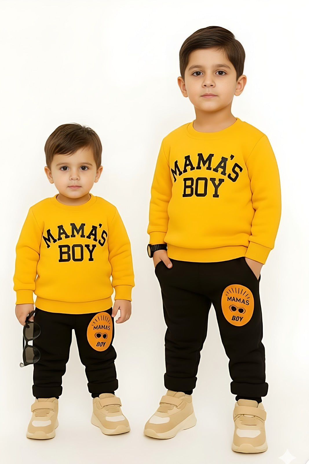 Yellow Mama's Boy Printed Sweatshirt With Trouser For Kids