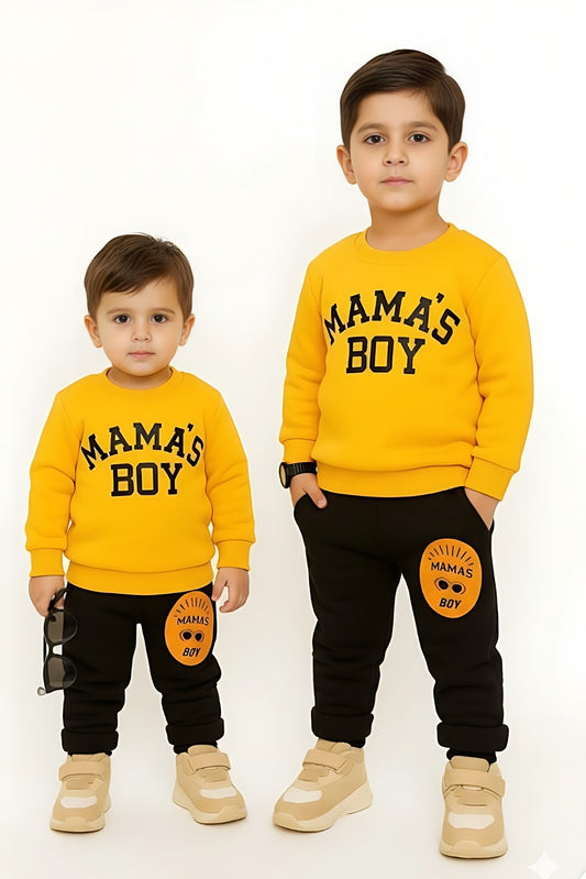 Yellow Mama's Boy Printed Sweatshirt With Trouser For Kids