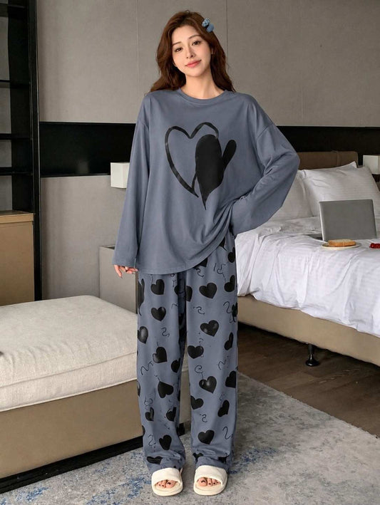Grey Cozy Double Hearts PJ Set