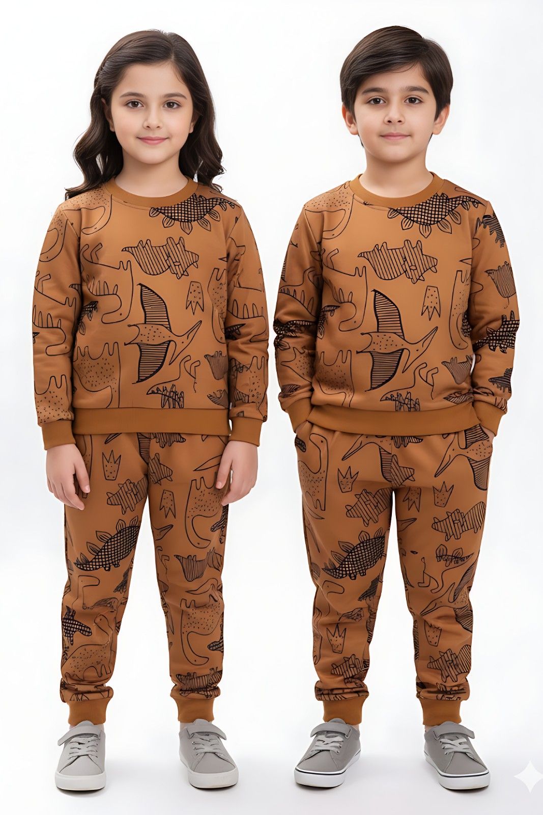 Brown Dinosaur Printed Kids Winter Suit (Each)