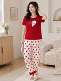 Red heart Printed Night Suit