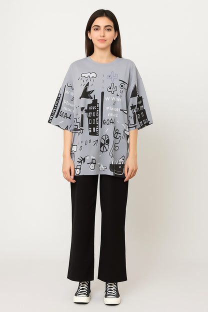 Grey Funcky Printed Night Suit