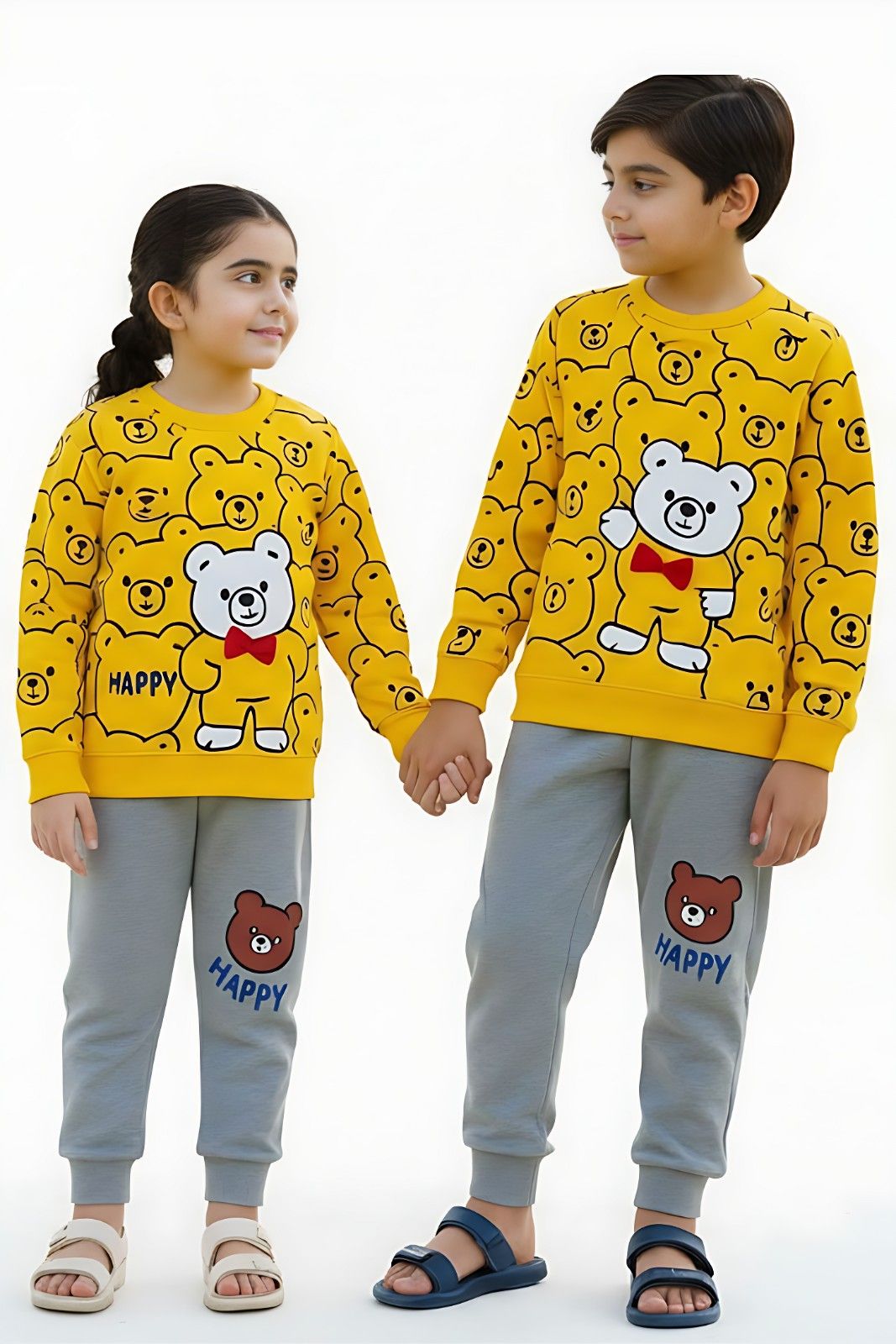 Yellow Bears Print Sweatshirt With Trouser For Kids (Each)