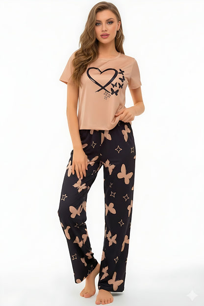 Heart and Butterfly Printed Night Suit