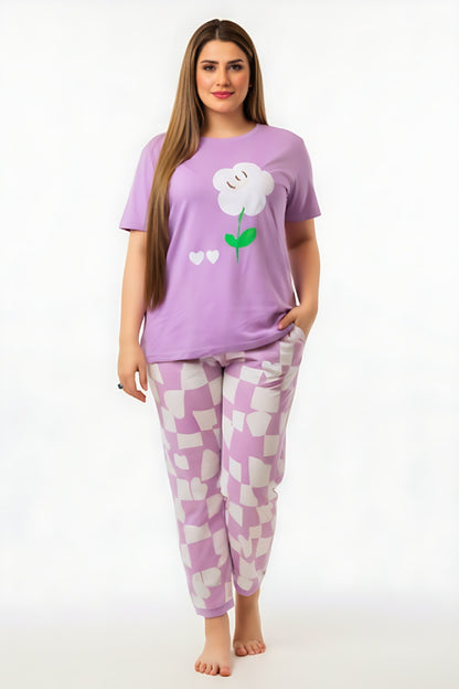 Purple Flower Printed Night Suit