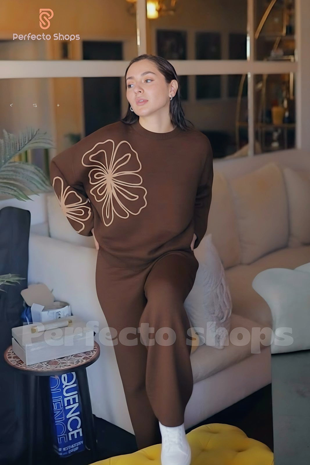 Brown Winter Flower 2 PC Co-Ord Set