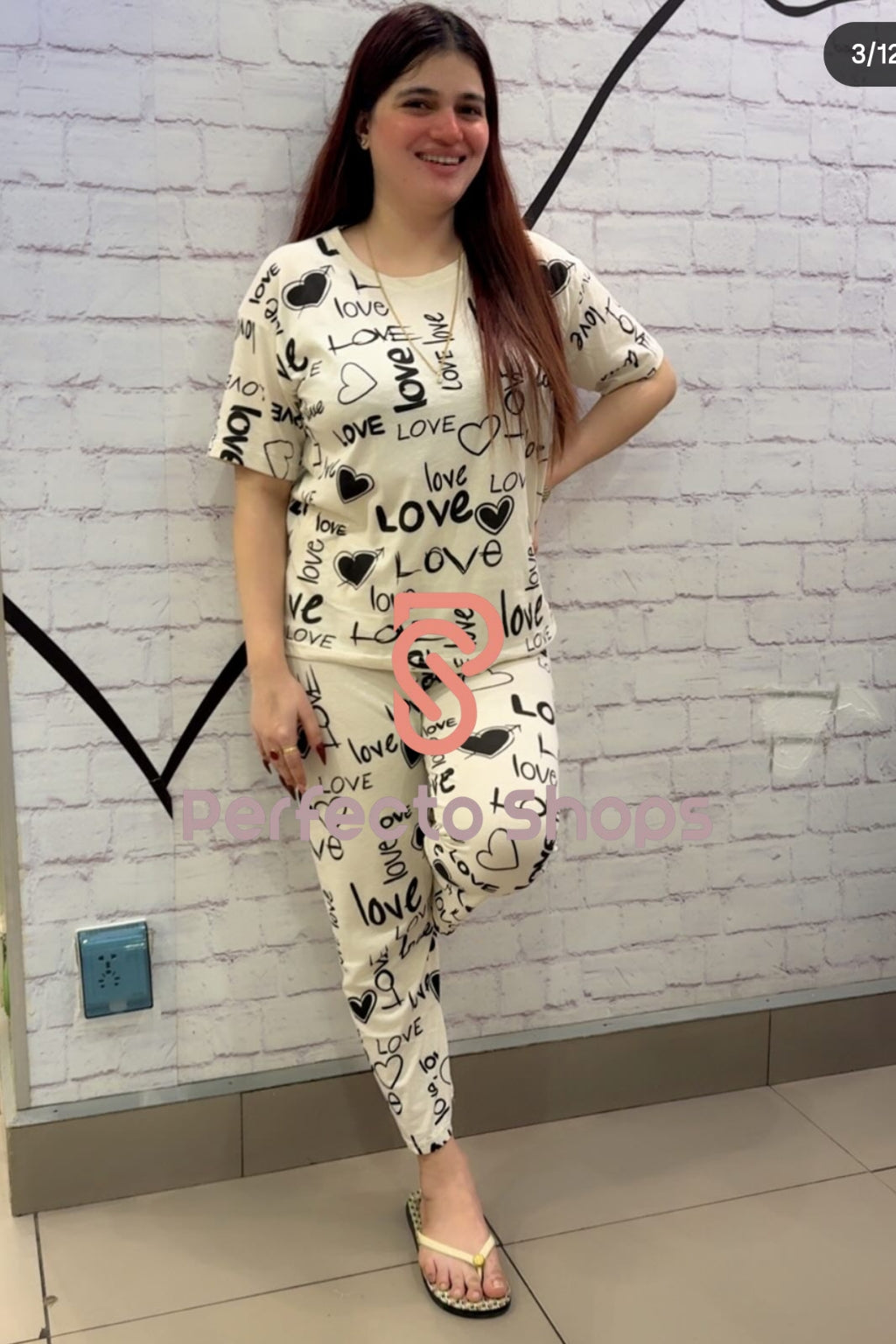 Love & Heart Printed Night suit