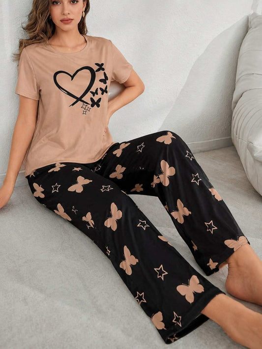 Cream Butterfly & Heart PJ Set