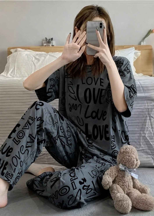 Charcoal Grey “LOVE” Printed Stylish PJ Set