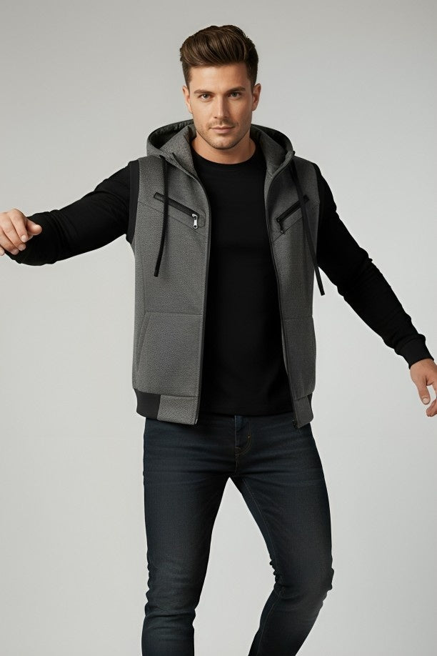 Charcoal Sleeveless Hooded Zipper
