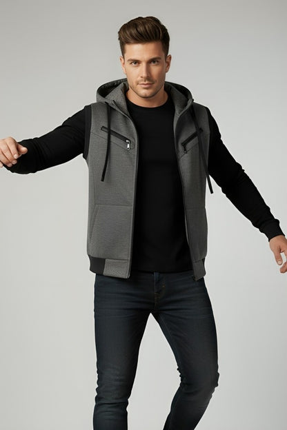 Charcoal Sleeveless Hooded Zipper