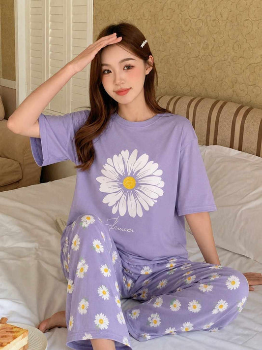 Purple Floral Lounge PJ Set