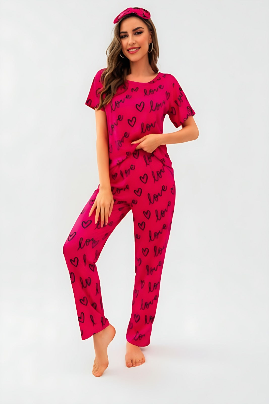 Heart Love Printed & Eye Band Night Suit