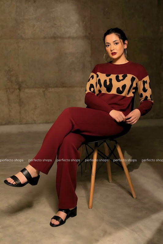 Maroon Wild Printed Fleece Co-ord Set