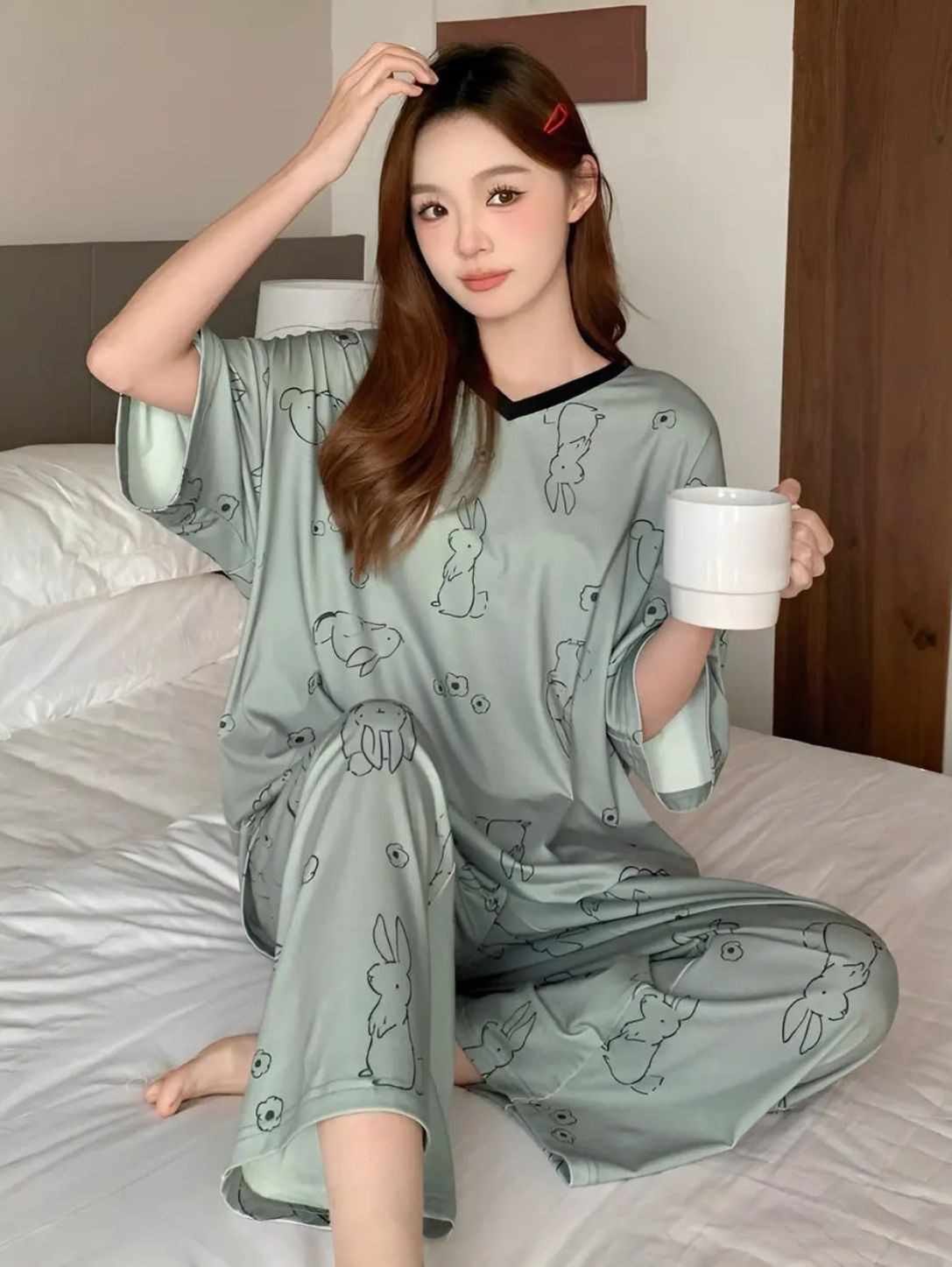 Sage Green Bunny PJ Set