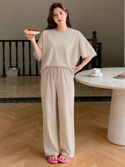 Beige Korean Style Relax Fit Pj Set