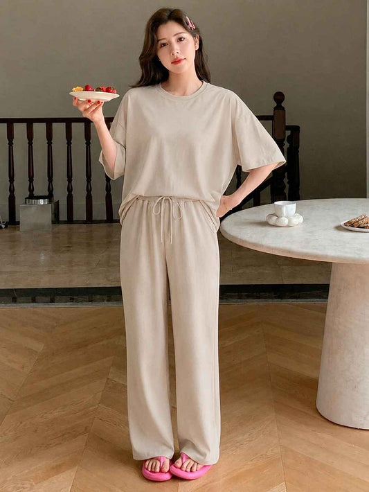 Beige Korean Style Relax Fit Pj Set