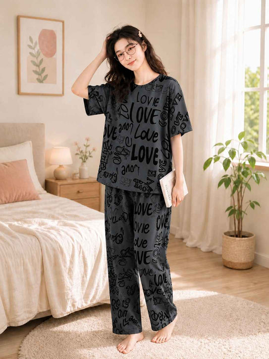 Charcoal Grey “LOVE” Printed Stylish PJ Set
