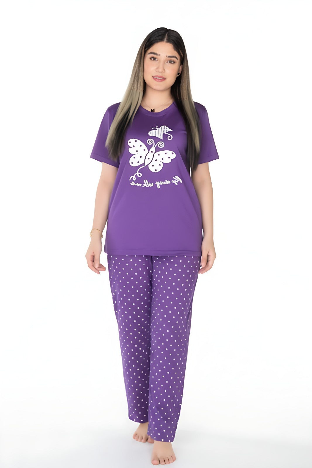 Purple Butterfly Printed Night Suit