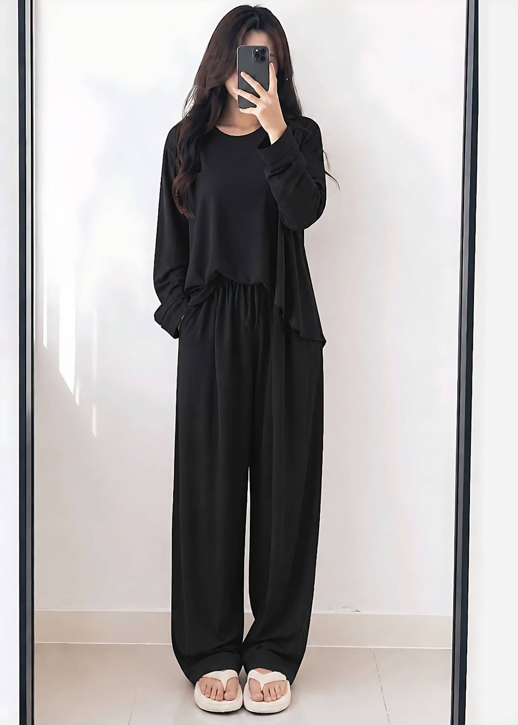 Black Elegant Loose Shirt Plazo Pajama PJ Set