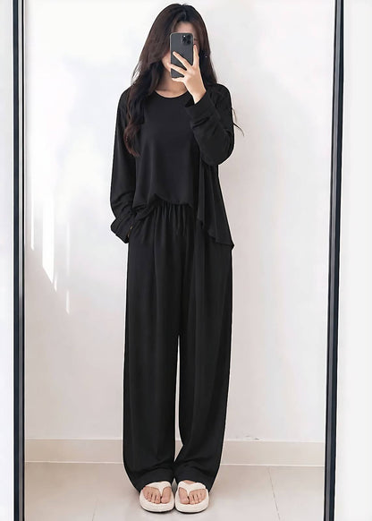Black Elegant Loose Shirt Plazo Pajama PJ Set