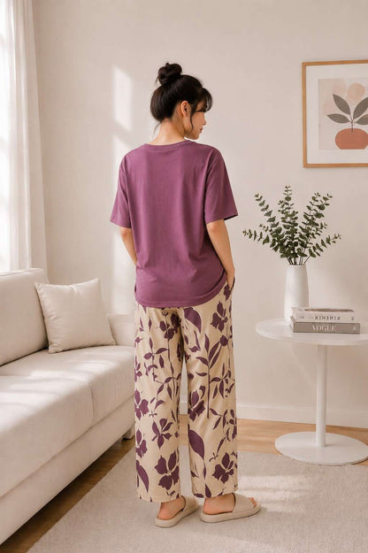 Plum Floral Printed PJ Set