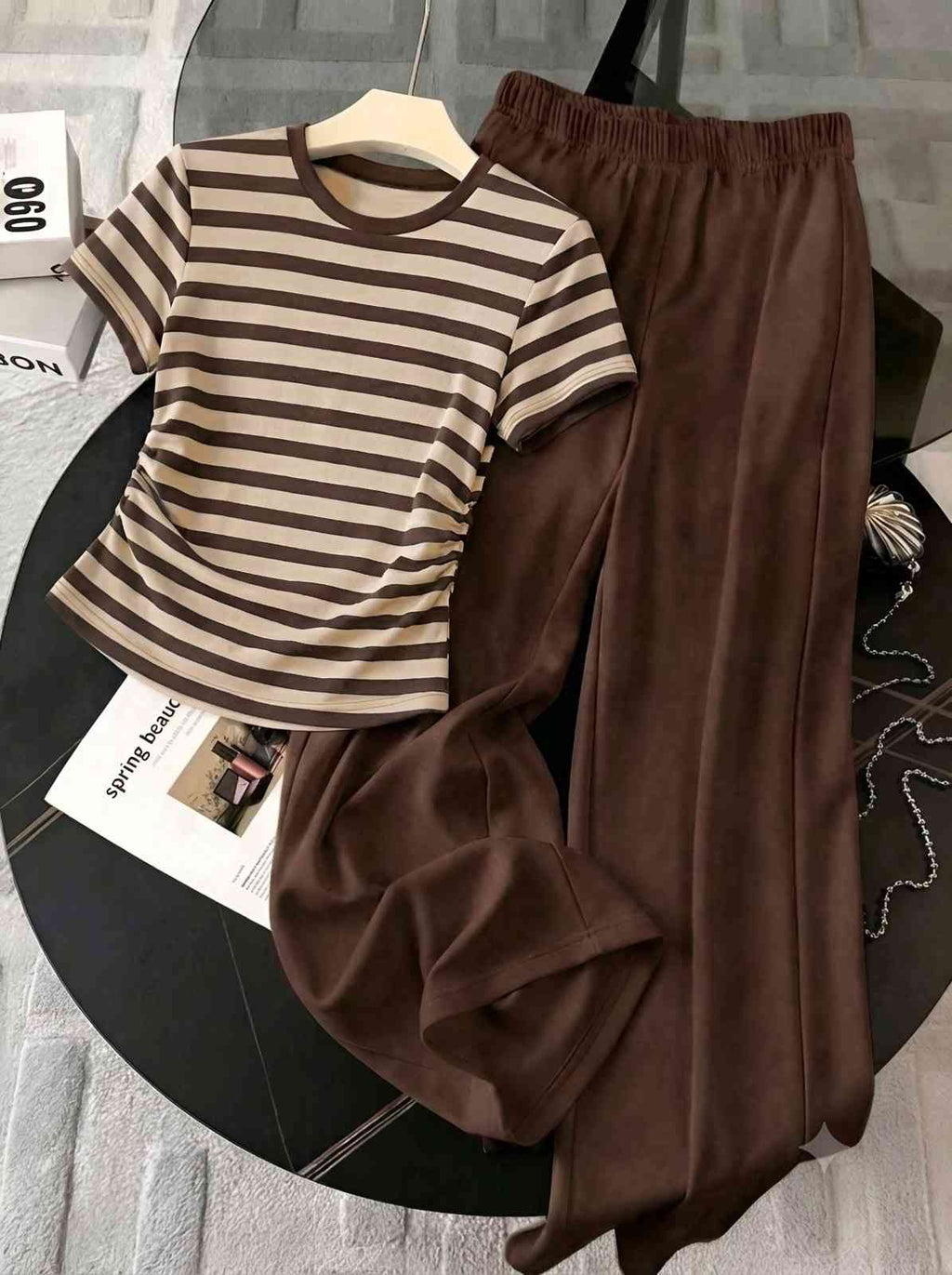 Resyla Brown Women's Round Neck 2 Pec Set