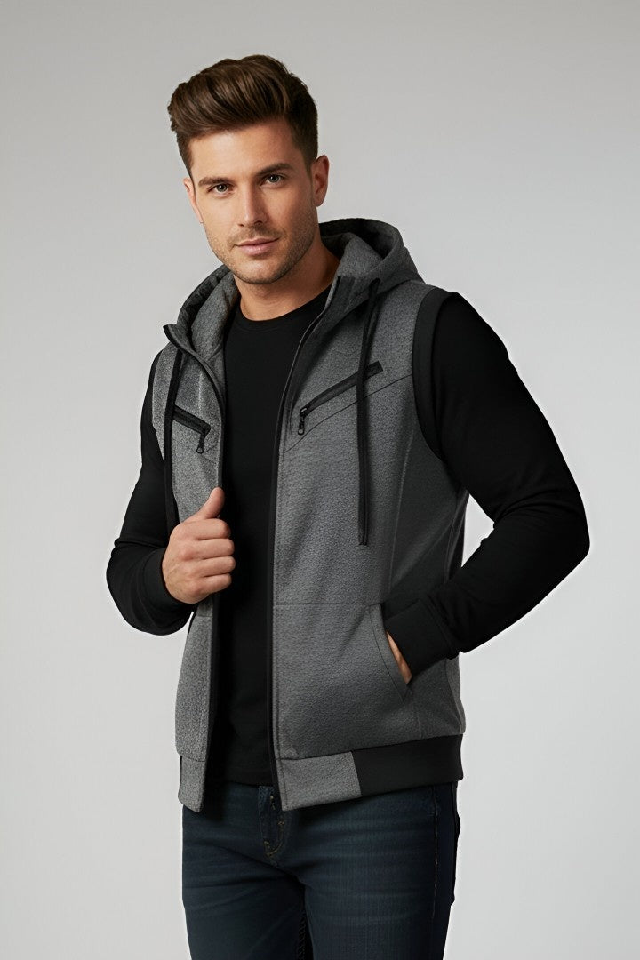 Charcoal Sleeveless Hooded Zipper