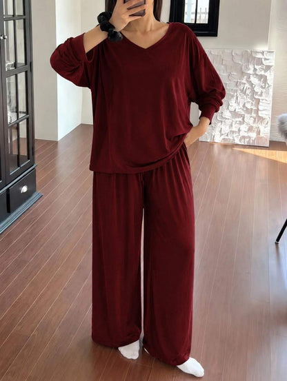 Maroon Elegant Loose Shirt Plazo Pajama PJ Set