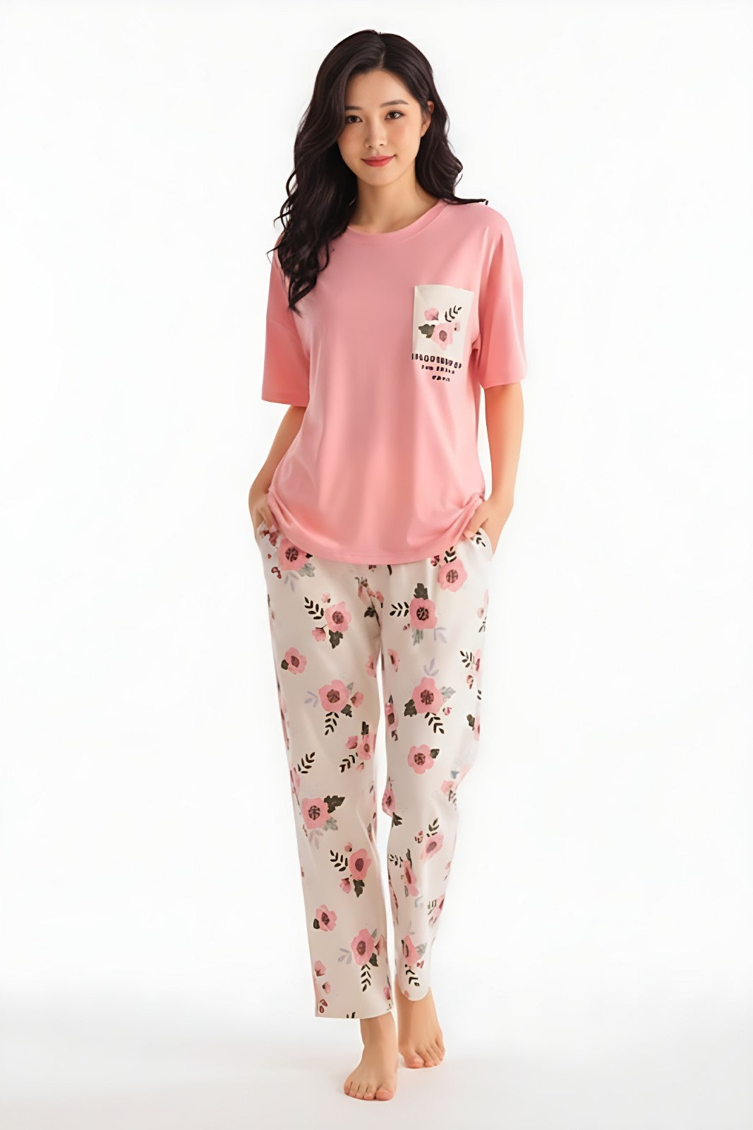 Pocket Printed Flower Night Suit