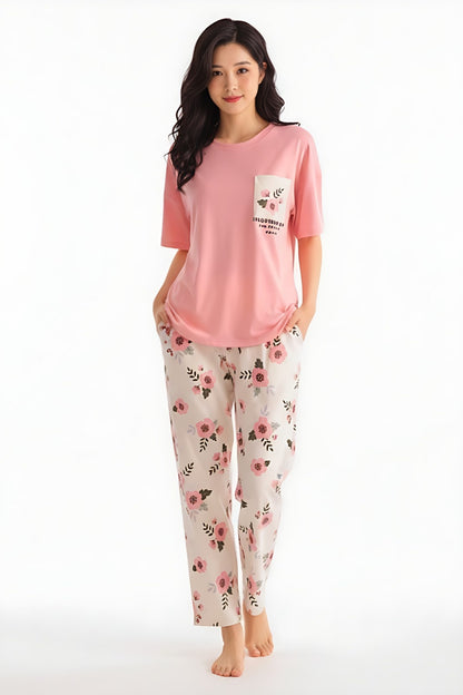 Pocket Printed Flower Night Suit